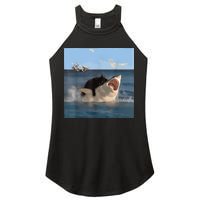 Cat Biting Shark Humorous Playful Funny Cat And Shark Women's Perfect Tri Rocker Tank