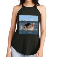 Cat Biting Shark Humorous Playful Funny Cat And Shark Women's Perfect Tri Rocker Tank