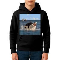 Cat Biting Shark Humorous Playful Funny Cat And Shark Kids Hoodie