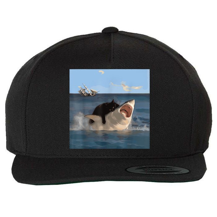Cat Biting Shark Humorous Playful Funny Cat And Shark Wool Snapback Cap