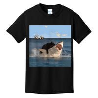 Cat Biting Shark Humorous Playful Funny Cat And Shark Kids T-Shirt