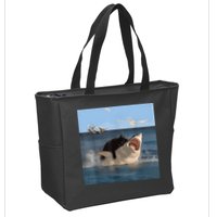 Cat Biting Shark Humorous Playful Funny Cat And Shark Zip Tote Bag
