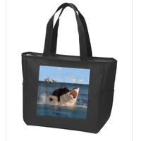 Cat Biting Shark Humorous Playful Funny Cat And Shark Zip Tote Bag
