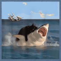 Cat Biting Shark Humorous Playful Funny Cat And Shark Garment-Dyed Sweatshirt