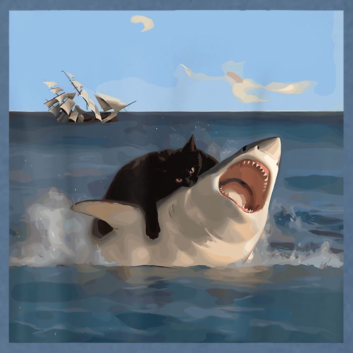 Cat Biting Shark Humorous Playful Funny Cat And Shark Garment-Dyed Sweatshirt