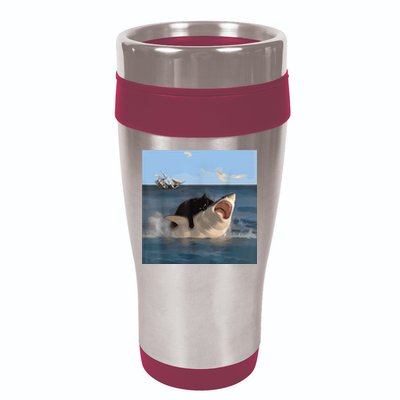 Cat Biting Shark Humorous Playful Funny Cat And Shark 16oz Travel Tumbler