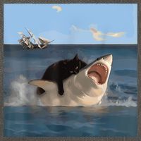 Cat Biting Shark Humorous Playful Funny Cat And Shark Cotton Canvas Backpack