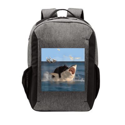 Cat Biting Shark Humorous Playful Funny Cat And Shark Vector Backpack