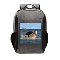Cat Biting Shark Humorous Playful Funny Cat And Shark Vector Backpack