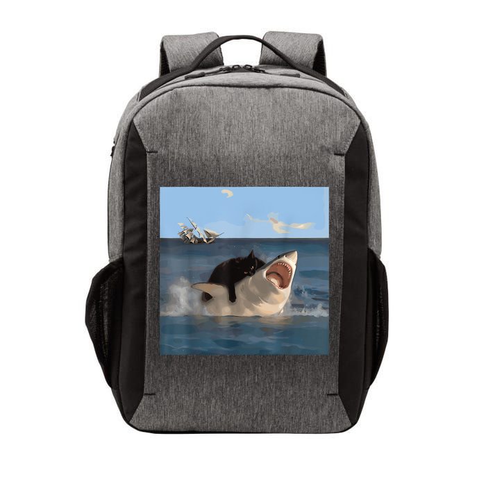 Cat Biting Shark Humorous Playful Funny Cat And Shark Vector Backpack
