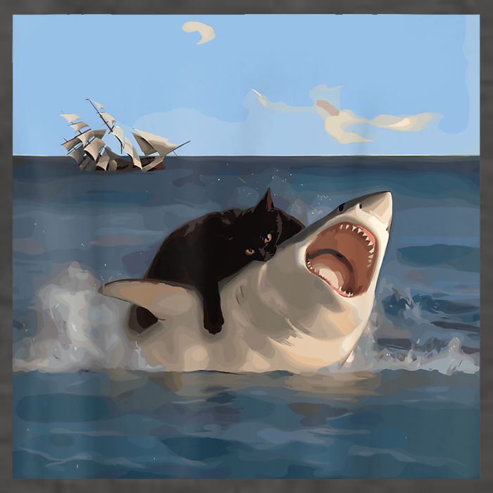 Cat Biting Shark Humorous Playful Funny Cat And Shark Vector Backpack