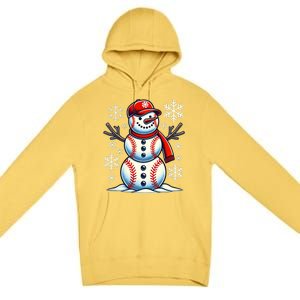 Christmas Baseball Snowman Baseball Christmas Premium Pullover Hoodie