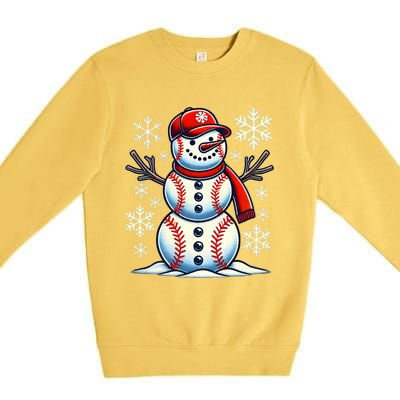 Christmas Baseball Snowman Baseball Christmas Premium Crewneck Sweatshirt