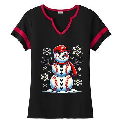 Christmas Baseball Snowman Baseball Christmas Ladies Halftime Notch Neck Tee