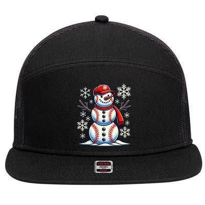 Christmas Baseball Snowman Baseball Christmas 7 Panel Mesh Trucker Snapback Hat