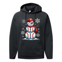 Christmas Baseball Snowman Baseball Christmas Performance Fleece Hoodie