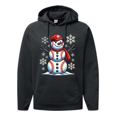 Christmas Baseball Snowman Baseball Christmas Performance Fleece Hoodie