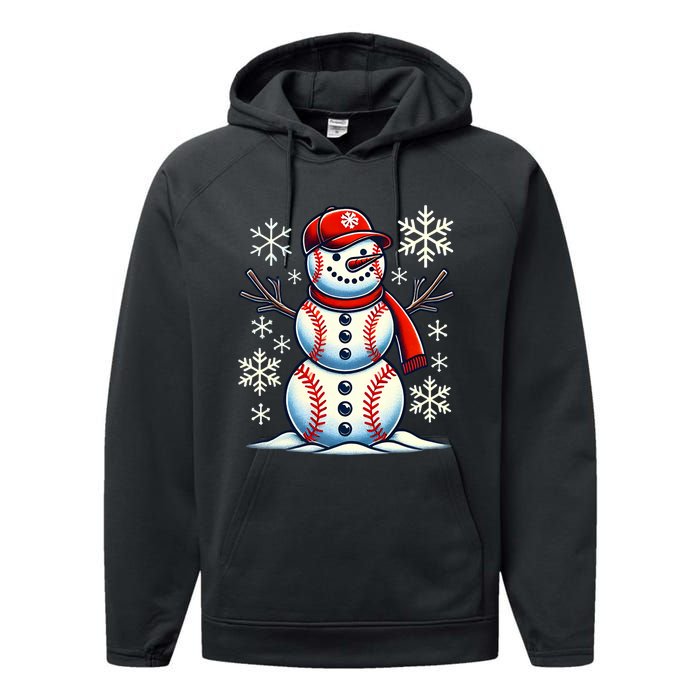 Christmas Baseball Snowman Baseball Christmas Performance Fleece Hoodie