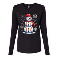 Christmas Baseball Snowman Baseball Christmas Womens Cotton Relaxed Long Sleeve T-Shirt