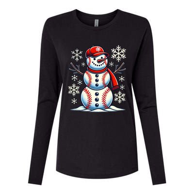 Christmas Baseball Snowman Baseball Christmas Womens Cotton Relaxed Long Sleeve T-Shirt