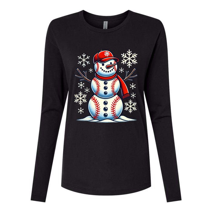 Christmas Baseball Snowman Baseball Christmas Womens Cotton Relaxed Long Sleeve T-Shirt