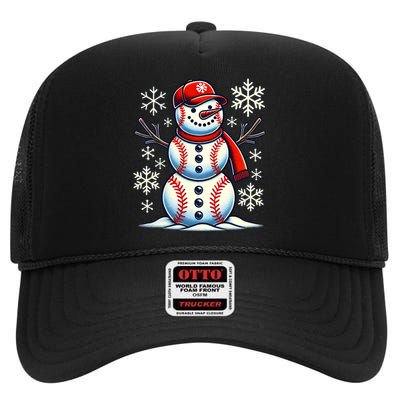 Christmas Baseball Snowman Baseball Christmas High Crown Mesh Back Trucker Hat