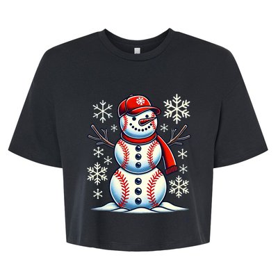 Christmas Baseball Snowman Baseball Christmas Bella+Canvas Jersey Crop Tee