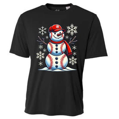 Christmas Baseball Snowman Baseball Christmas Cooling Performance Crew T-Shirt