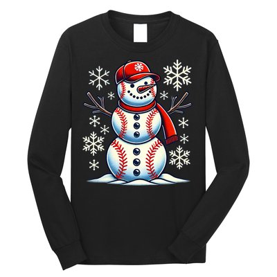 Christmas Baseball Snowman Baseball Christmas Long Sleeve Shirt