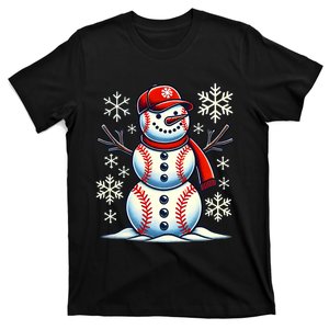 Christmas Baseball Snowman Baseball Christmas T-Shirt