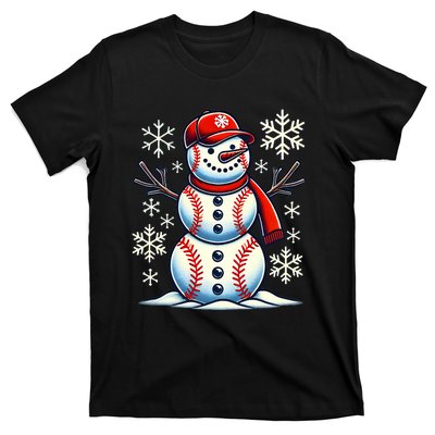 Christmas Baseball Snowman Baseball Christmas T-Shirt