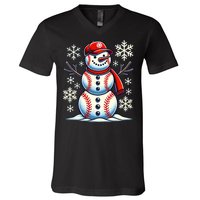 Christmas Baseball Snowman Baseball Christmas V-Neck T-Shirt