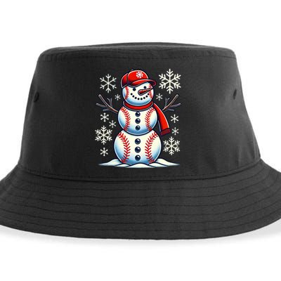 Christmas Baseball Snowman Baseball Christmas Sustainable Bucket Hat