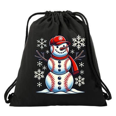 Christmas Baseball Snowman Baseball Christmas Drawstring Bag