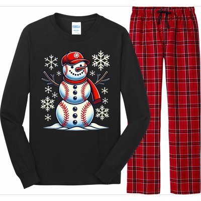 Christmas Baseball Snowman Baseball Christmas Long Sleeve Pajama Set