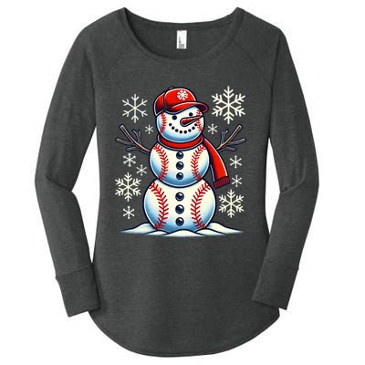 Christmas Baseball Snowman Baseball Christmas Women's Perfect Tri Tunic Long Sleeve Shirt