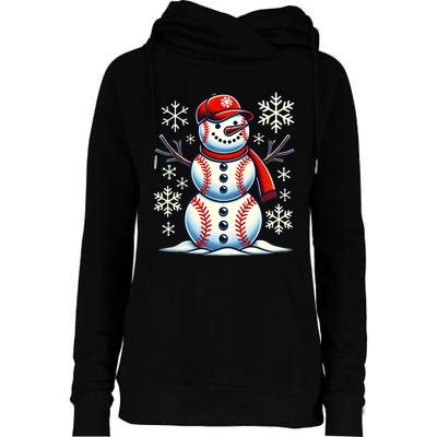 Christmas Baseball Snowman Baseball Christmas Womens Funnel Neck Pullover Hood