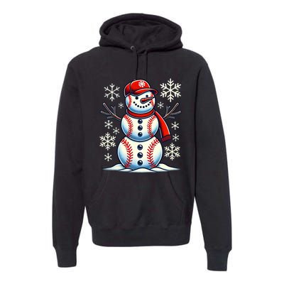 Christmas Baseball Snowman Baseball Christmas Premium Hoodie