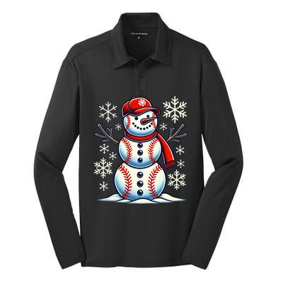 Christmas Baseball Snowman Baseball Christmas Silk Touch Performance Long Sleeve Polo