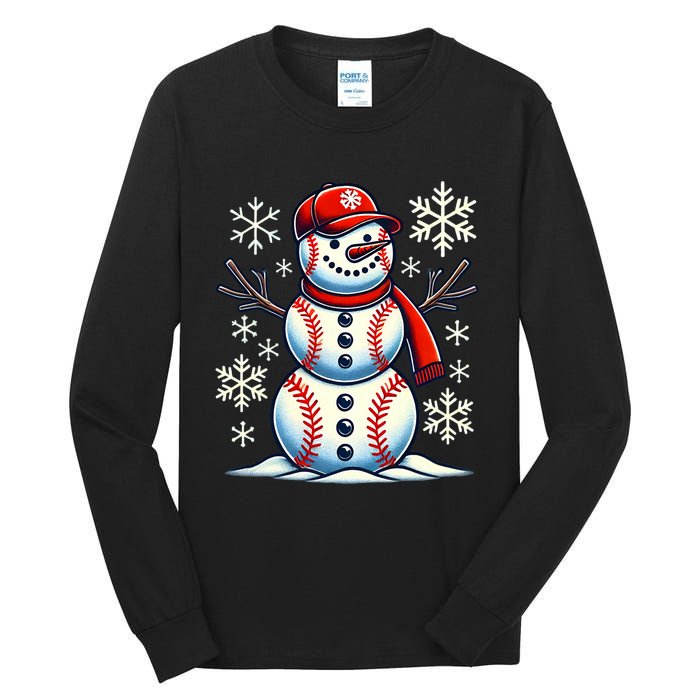 Christmas Baseball Snowman Baseball Christmas Tall Long Sleeve T-Shirt