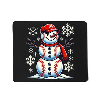 Christmas Baseball Snowman Baseball Christmas Mousepad