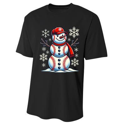 Christmas Baseball Snowman Baseball Christmas Performance Sprint T-Shirt