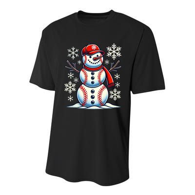 Christmas Baseball Snowman Baseball Christmas Youth Performance Sprint T-Shirt