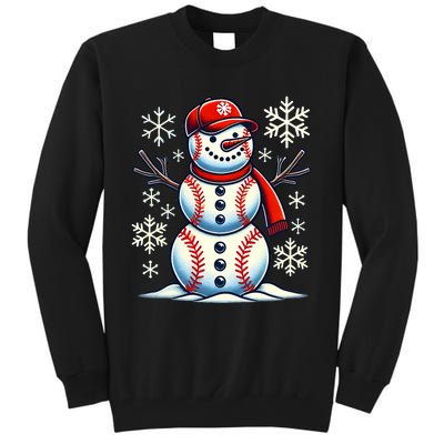 Christmas Baseball Snowman Baseball Christmas Tall Sweatshirt