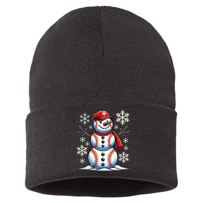 Christmas Baseball Snowman Baseball Christmas Sustainable Knit Beanie