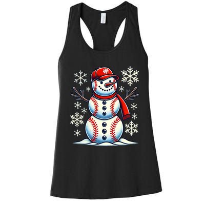 Christmas Baseball Snowman Baseball Christmas Women's Racerback Tank