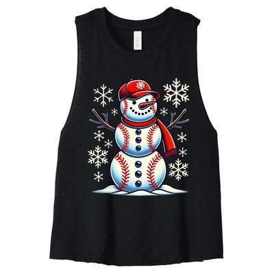 Christmas Baseball Snowman Baseball Christmas Women's Racerback Cropped Tank