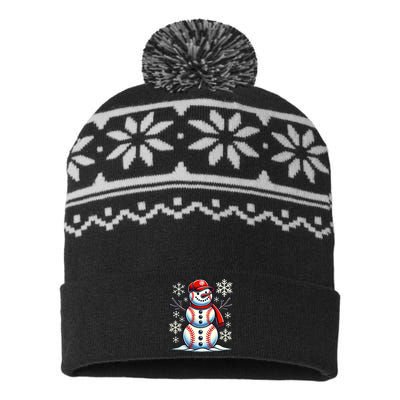 Christmas Baseball Snowman Baseball Christmas USA-Made Snowflake Beanie