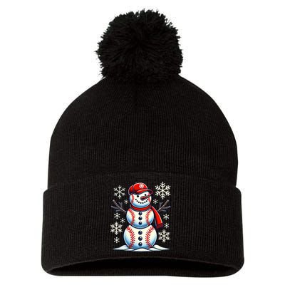 Christmas Baseball Snowman Baseball Christmas Pom Pom 12in Knit Beanie