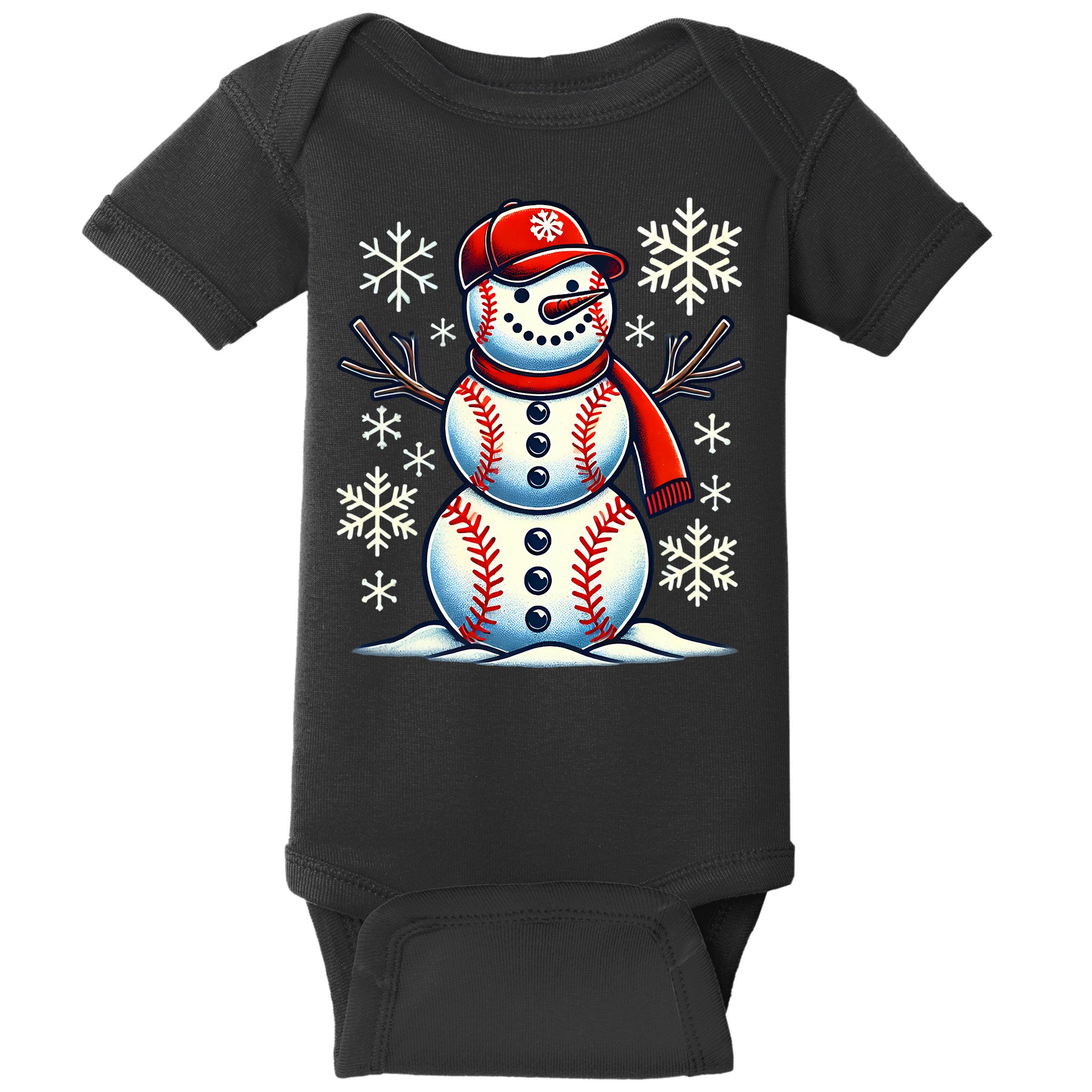 Christmas Baseball Snowman Baseball Christmas Baby Bodysuit